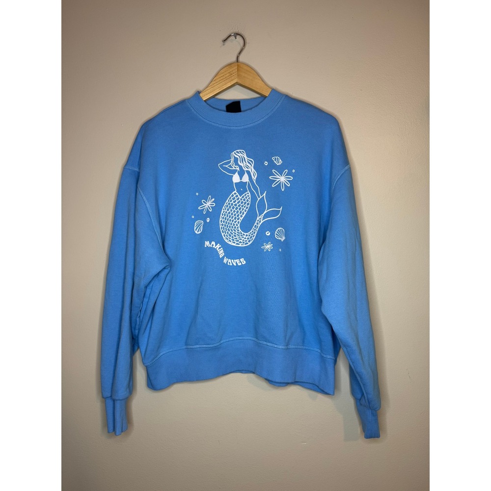PacSun Making Waves Mermaid Graphic Crewneck Sweatshirt Blue Small
